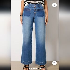 Evereve Reworked Patch Pocket Ever Wide Leg Button Fly Stretch Jeans NWOT